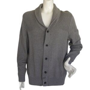CHAPS Cardigan Sweater, M, Gray, Shawl collar, Cotton, Washable